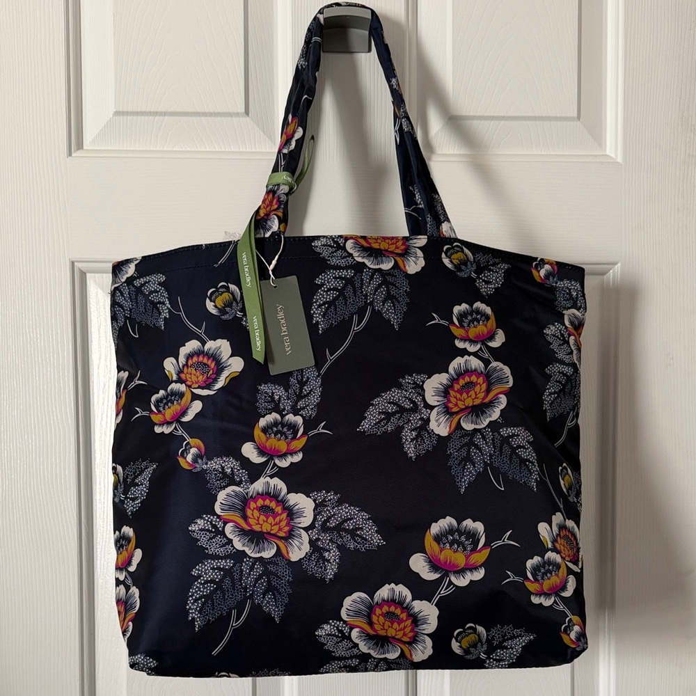 Vera Bradley Navy Floral Tote with Multicolor Blooms